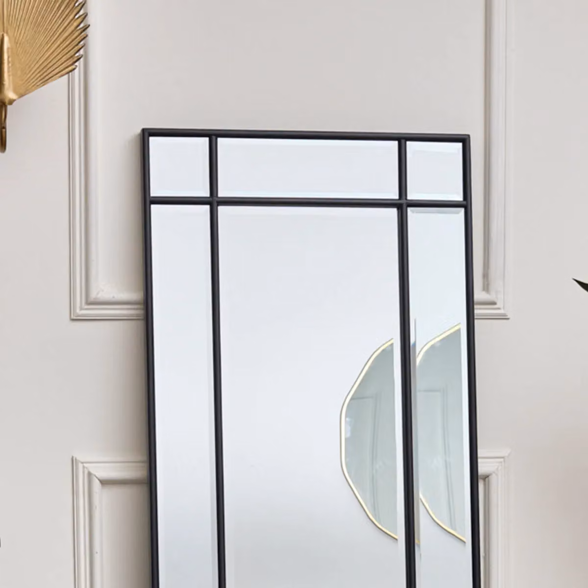 Melody Maison Art Deco Black Framed Wall or Leaner Mirror, H 142 cm x W 54 cm – 2