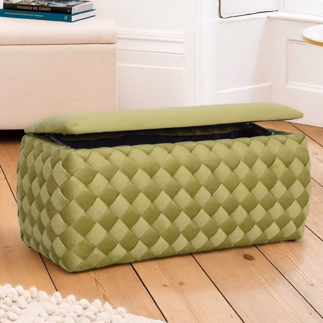 Artemis Home Plumeo Large Velvet Storage Ottoman in Green