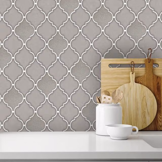 Holden Decor Retro Trellis Tile Ogee Geometric Glitter Wallpaper in Charcoal Grey
