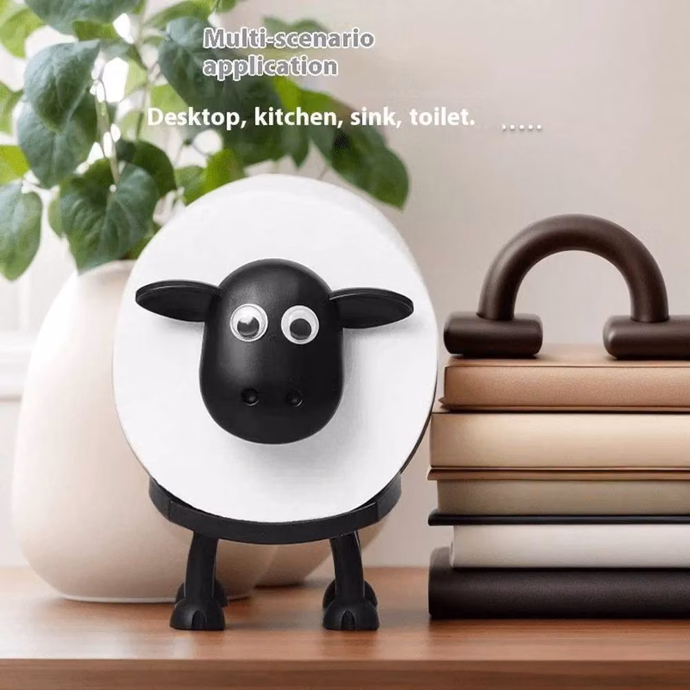 PAWNORA 3-Piece Funny Sheep Toilet Paper Holder Set in Black – 3