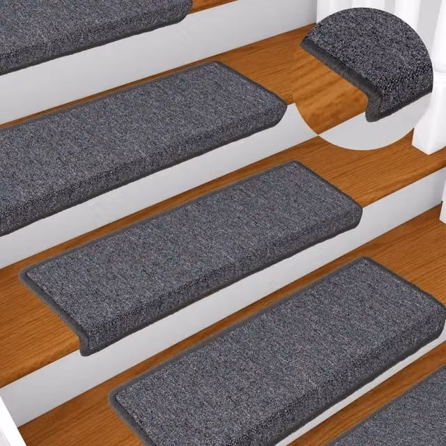 Berkfield Home Non-Slip Self-Adhesive Carpet Stair Treads, 15 Pieces, Grey and Black, W/D/H: 65 x 21 x 4 cm – 1