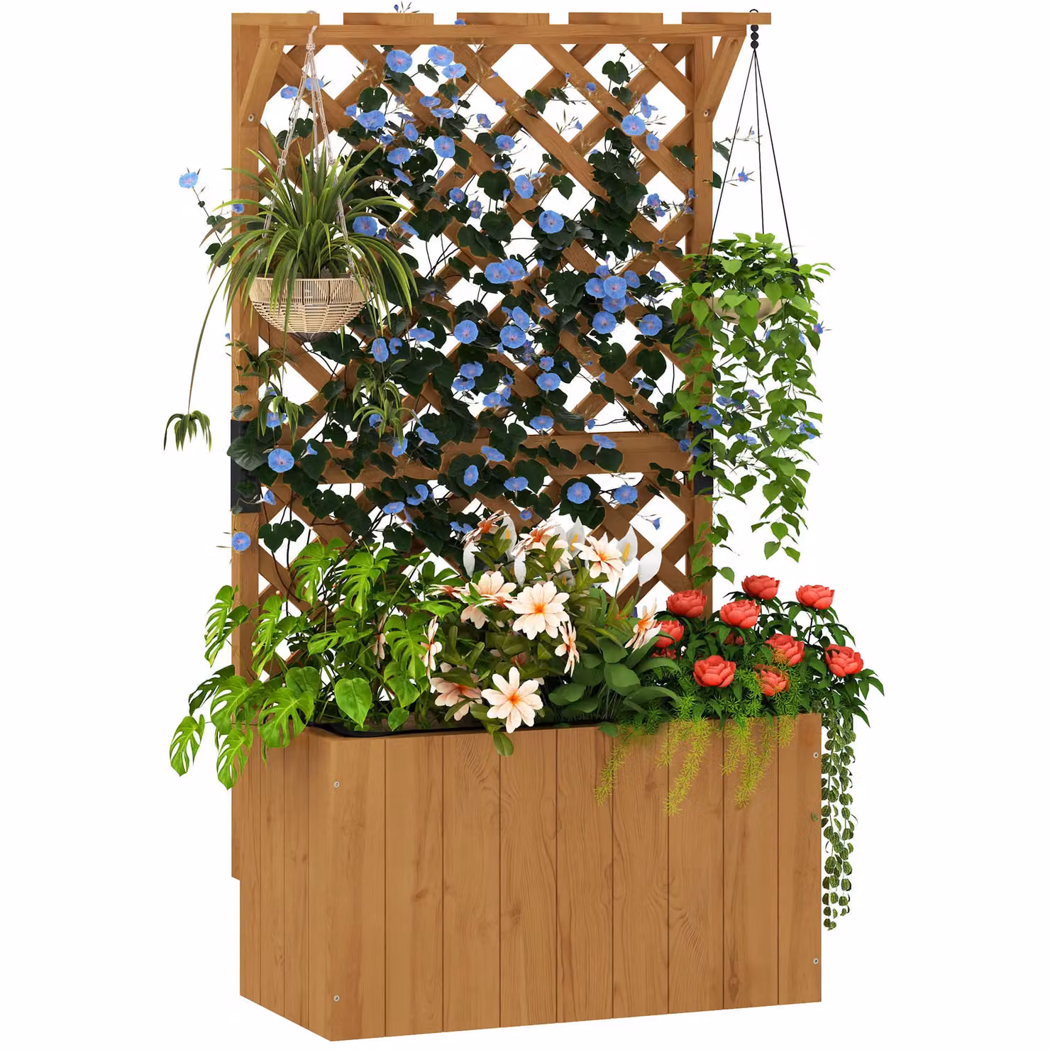 OUTSUNNY Brown Wooden Raised Planter Bed with Trellis for Climbers, W/D/H: 122 x 64 x 33 cm – 2
