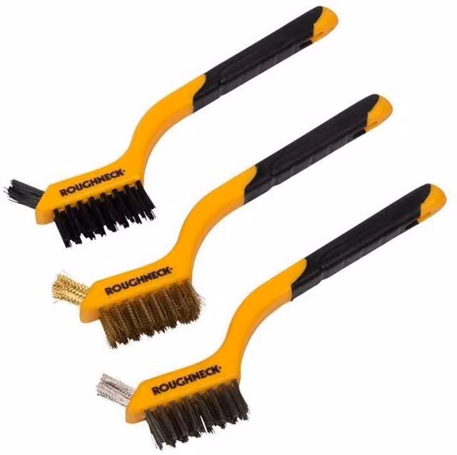 Roughneck 3 Piece Mini Metal Hand Wire Brush Set in Yellow and Multicolour