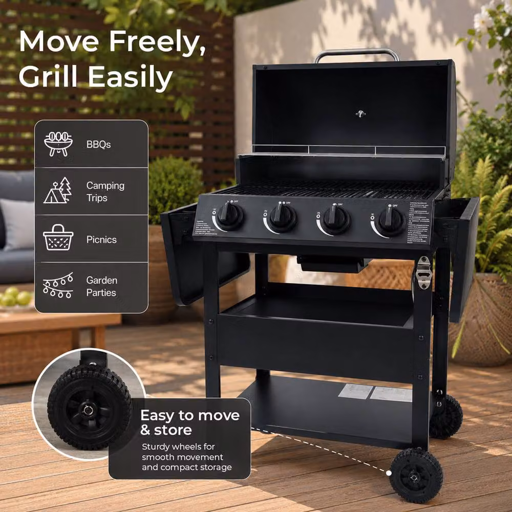 Neo 4 Burner Stainless Steel Gas BBQ Grill with Warming Rack in Black W/D/H: 118 x 103 x 47 cm – 3