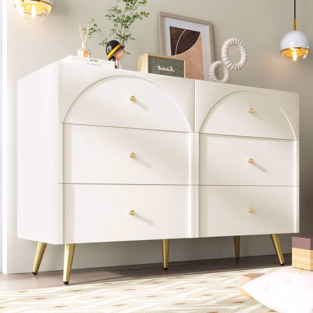 HomeTouch Modern White Bedroom Chest of Drawers and Sideboard Cabinet with Gold Handles, W/D/H: 120 x 40 x 85 cm – 3