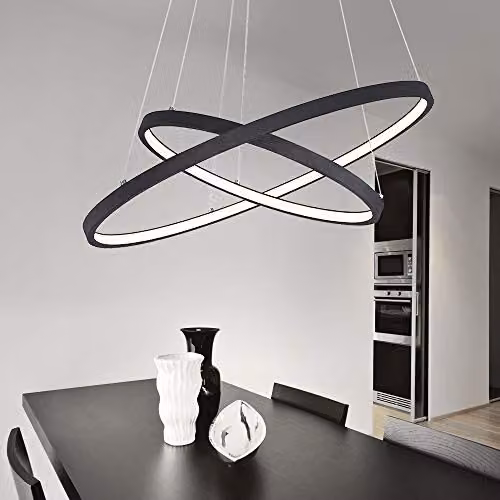 Globo Lighting Modern Black Ring LED Suspended Pendant Light with Dimmable Warm White Illumination – 7