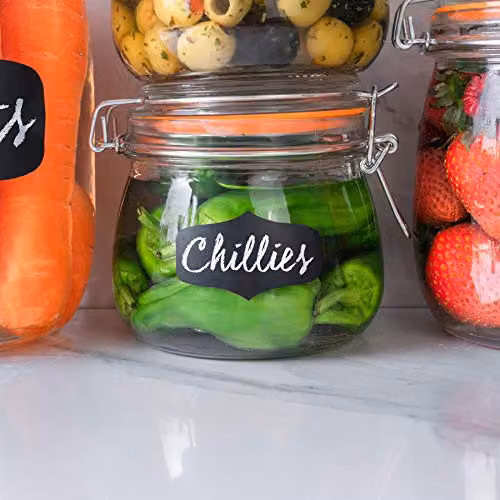 Argon Tableware Set of 6 Transparent Glass Storage Jars with Stainless Steel Clip Lids and Silicone Seals, 500ml – 3