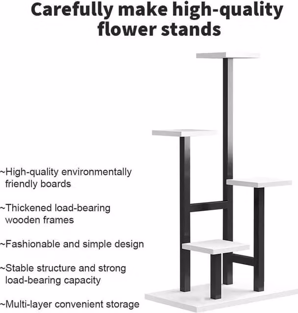 FORGEVIO 4 Tier Metal Plant Stand in Black and White for Indoor and Outdoor Use, W/D/H: 84.0 x 35.0 x 24.0 cm