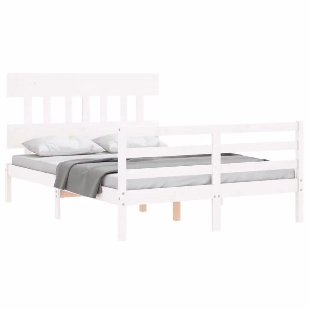 Berkfield Home White Solid Pine Bed Frame with Headboard W/D/H: 140 x 200 cm – 2