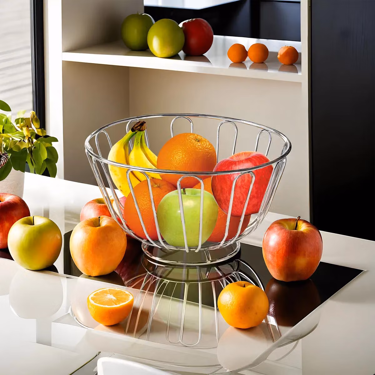 Orsina Round Metal Fruit Basket in Silver – 2