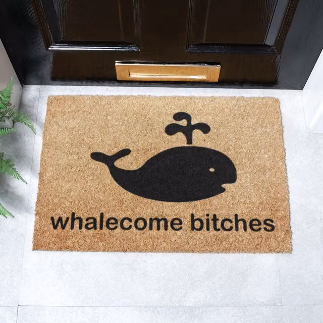 Artsy Mats Whalecome Brown Coir and Natural Rubber Non-Slip Weatherproof Rectangular Doormat