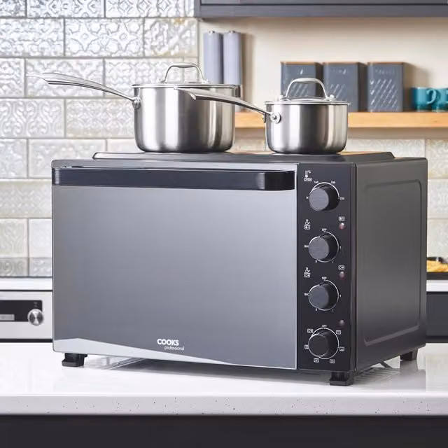 Cooks Professional 48L Mini Oven with 1300W Ceramic Heating Elements and Hot Air Function in Black