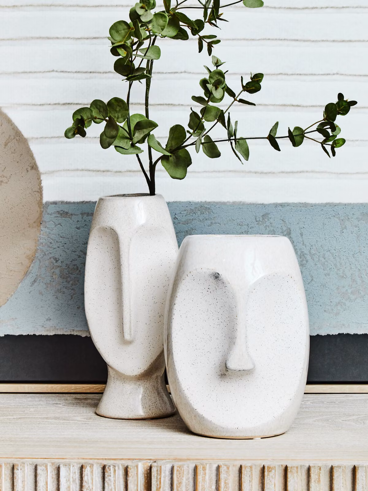 Orsina Handcrafted White Stoneware Face Large Freestanding Vase – 2