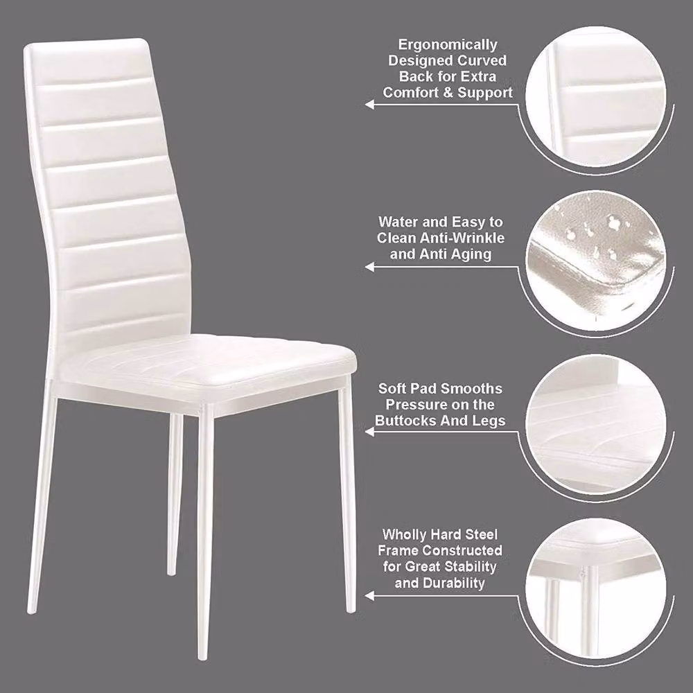 KOSY KOALA Modern Dining Set with Rectangular Table and 4 White Faux Leather Chairs in Grey – 2