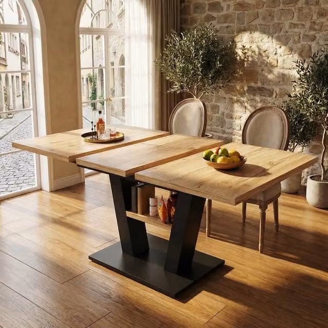 BTM Extendable Rectangular Dining Table in Black and Wood-Colour, W/D/H: 118 x 70 x 75 cm to 157 x 70 x 75 cm