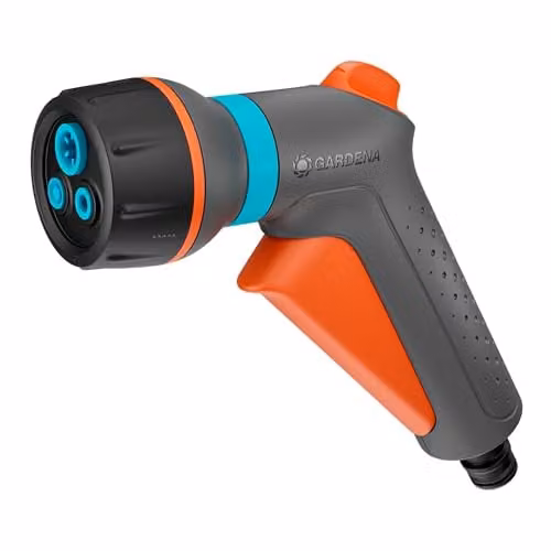 Gardena Classic Compact Multi-Pattern Nozzle in Grey, Orange and Turquoise – 1