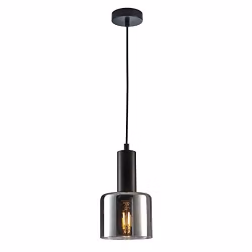 Italux Santia Modern Dome Pendant Ceiling Light, Black and Transparent Glass, E27