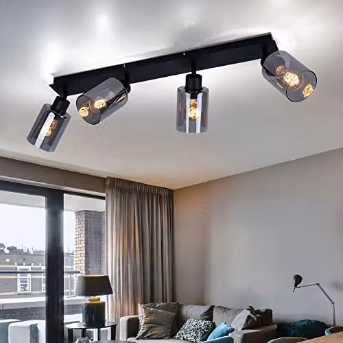 Globo Lighting Hadera Ceiling Spotlight Bar in Black with Smoke Glass Shades, 4x E27 Sockets, L 67 x W 9 x H 21.5 cm – 3