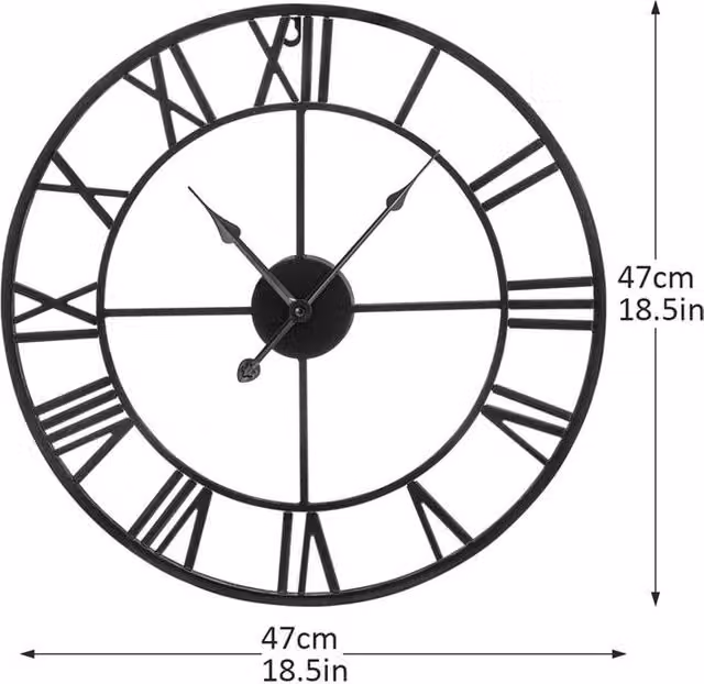 Nordara Black Metal Round Analog Wall Clock, Diameter: 47 cm