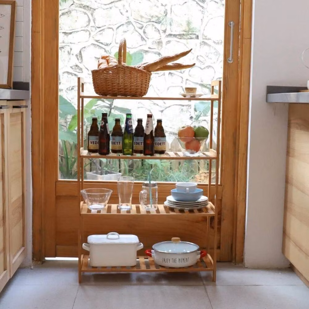 Kelvenix 4 Tier Bamboo Kitchen Storage Rack in Brown with Adjustable Shelves – 4