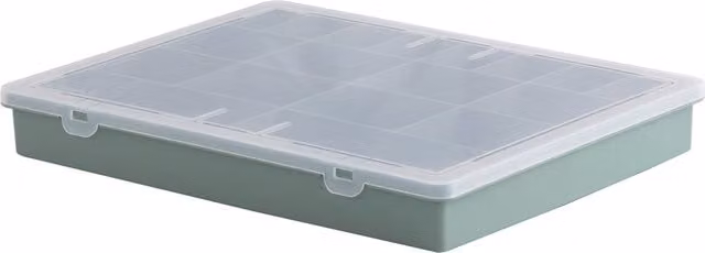 Wham Compartment Organiser Box with Lid, Green and Transparent, 18 Divisions