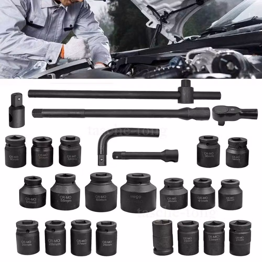 FLAVORA 26pc Impact Socket Set with 3/4 inch and 1 inch Drive Ratchet, Green – 4