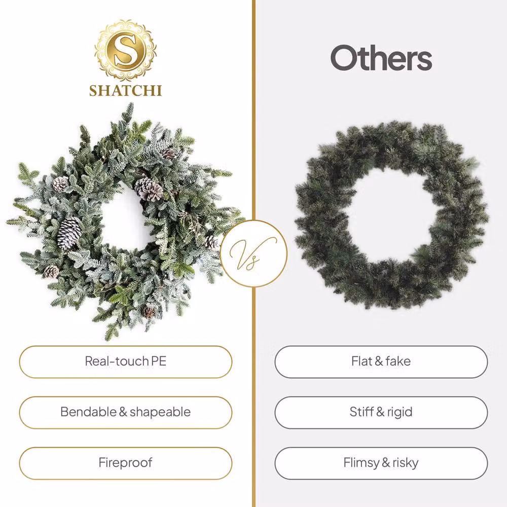 Shatchi Green Cypress Pine Wreath with Pine Cones, Diameter: 60 cm – 5