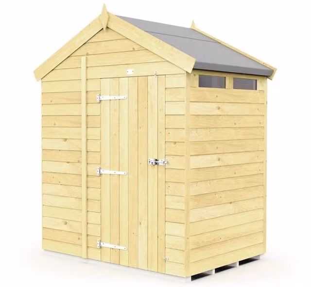 Buttercup Farm Apex Security Wooden Shed with Single Door in Brown, W: 175 cm, D: 127 cm, H: 217 cm