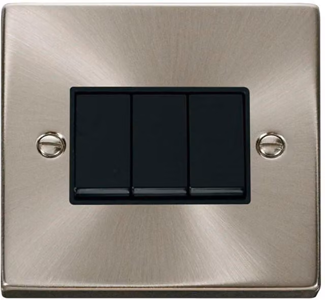 SE Home 10A 3 Gang 2 Way Flush Light Switch in Brushed Chrome and Metallic Silver