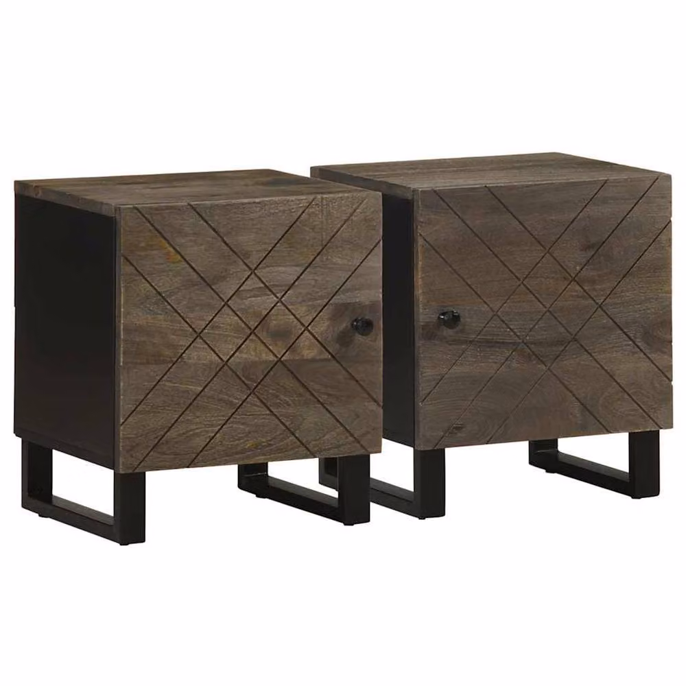 Berkfield Home Beautiful Set of 2 Black Solid Mango Wood Bedside Cabinets, W: 40 cm, D: 33 cm, H: 46 cm – 2
