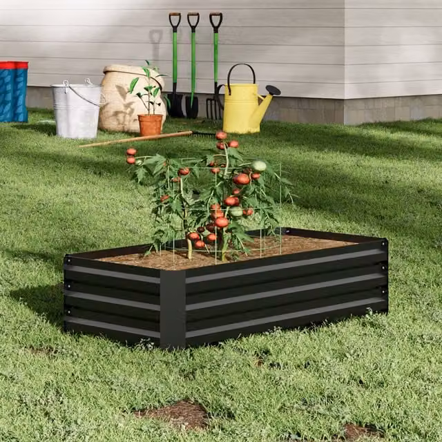 Breeins Metal Raised Garden Bed in Black, W: 100 cm, D: 60 cm, H: 30 cm
