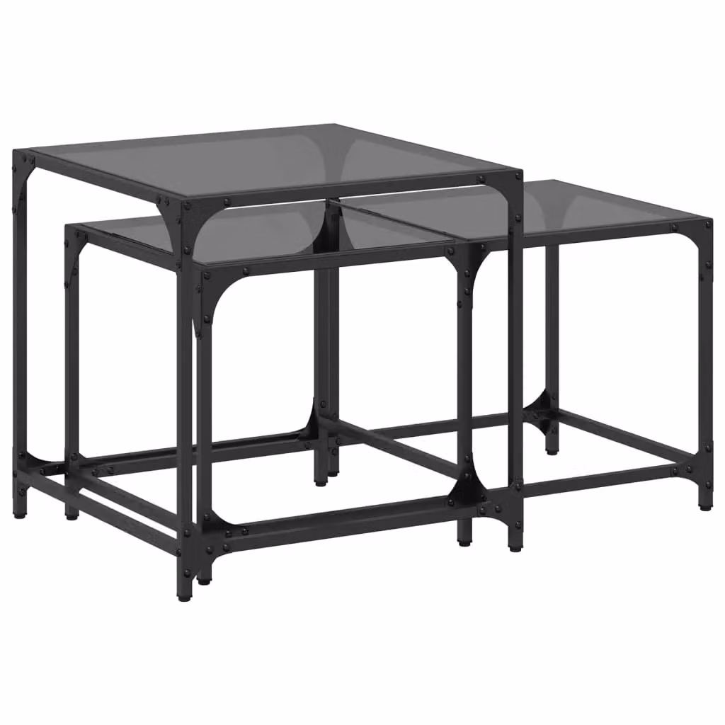 Berkfield Home Nesting Coffee Tables, Set of 2, Black Glossy Glass Top with Steel Frame – 2