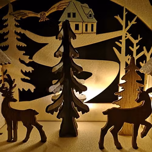 Samuel Alexander Battery Operated Light Up Christmas Wooden Reindeer Village Scene in Brown and White, 19 cm – 5