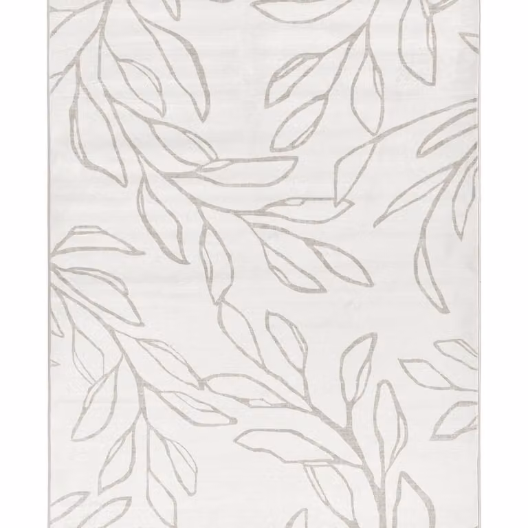 Wyld and Coco Beige Floral Minimalist Rectangular Rug, W: 140 cm, L: 200 cm