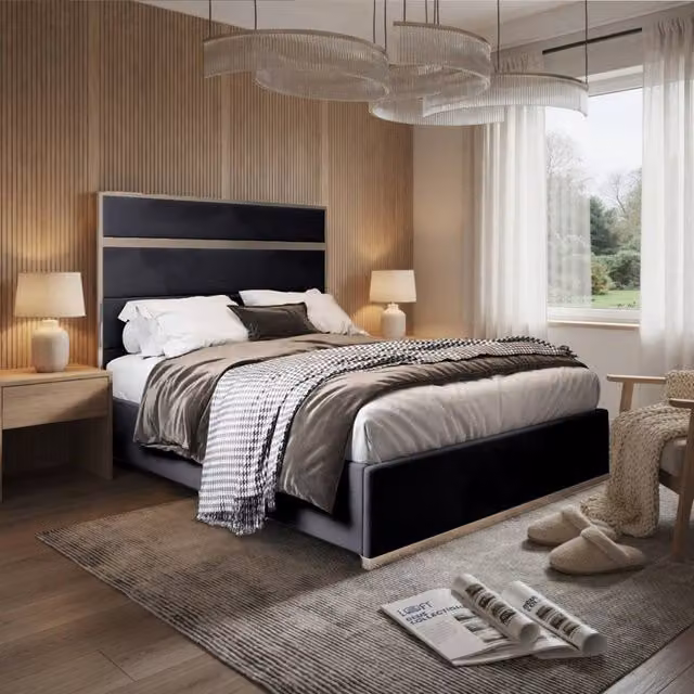 KDMD Horringer Single Designer Bed Frame with Black Metal and Soft Velvet Upholstery, W/D/H: 90 x 200 cm – 1