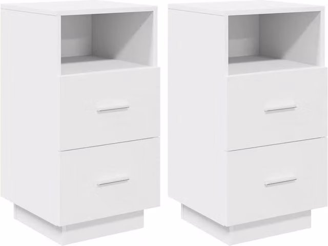 Berkfield Home Set of 2 White Bedside Cabinets with 2 Drawers, W/D/H: 36 x 36 x 68 cm