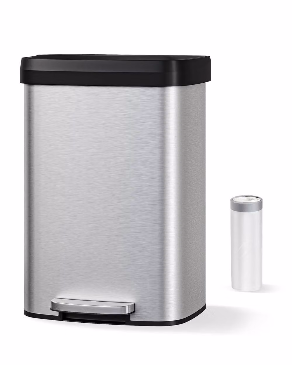 London Boutique 50L Stainless Steel Step-on Kitchen Trash Can with Soft-Close Lid in Silver – 2