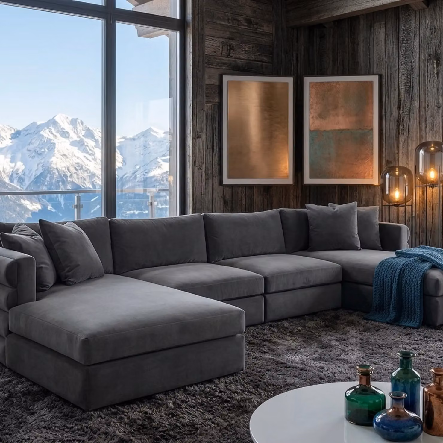 HOB Furniture Dior Panelled U-Shape Cinema Sofa in Dark Grey with Matching Ottoman and Scatter Cushions – 2