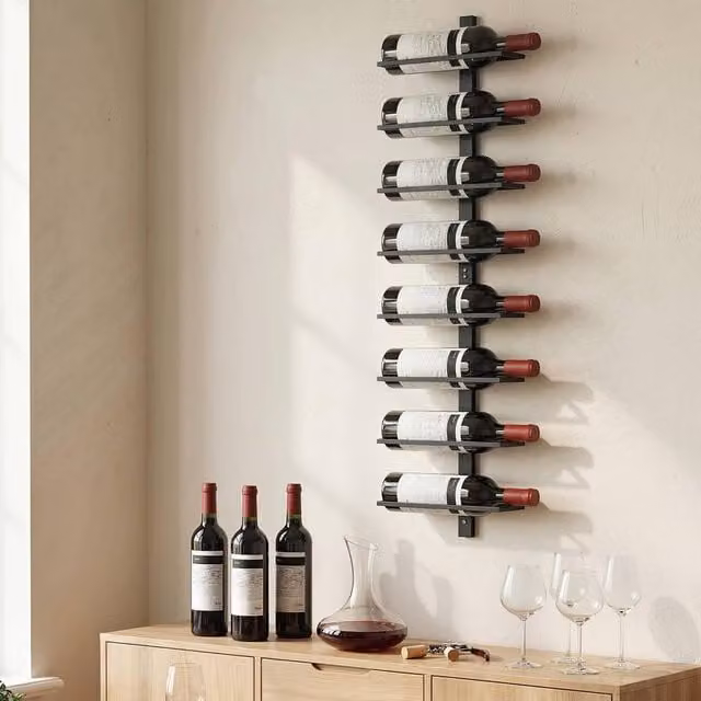 HOMCOM Wall Mounted Metal Wine Rack for 8 Bottles, Black – 1
