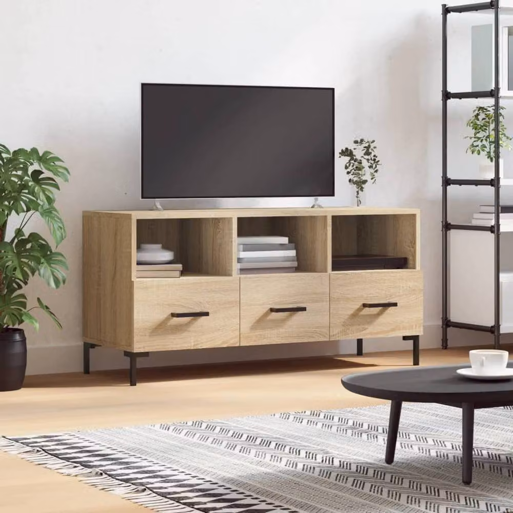 Berkfield Home Modern TV Cabinet in Sonoma Oak and Beige, W/D/H: 102 x 36 x 50 cm – 2