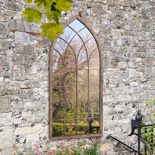 MirrorOutlet Dorset Rustic Arch Large Garden Mirror in Stone Beige, W: 75.0 cm, H: 169.0 cm