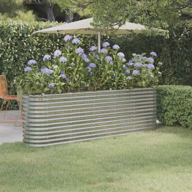 Berkfield Home Garden Powder-coated Steel Raised Bed in Silver, W/D/H: 224 x 40 x 68 cm