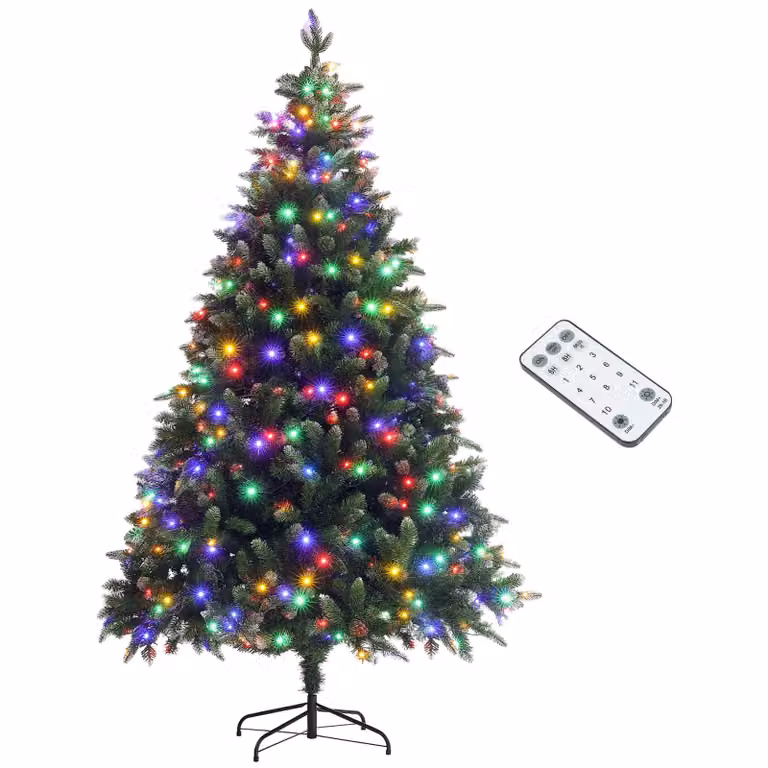 HOMCOM Artificial LED Christmas Tree with Metal Base and Hinged Branches in Green, Height: 182.88 cm