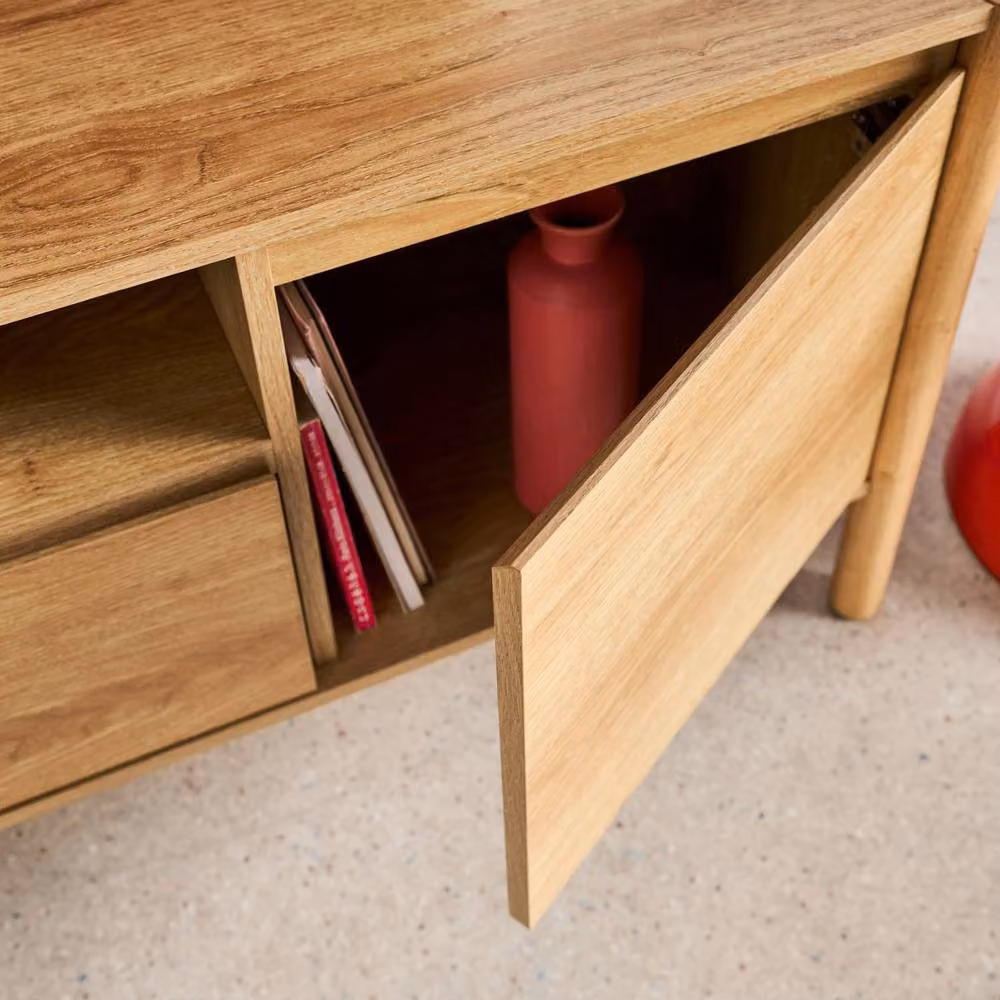 Sweekeek Modern Wood TV Stand in Beige with 2 Doors and 1 Drawer, W/D/H: 140 x 42 x 55 cm – 3