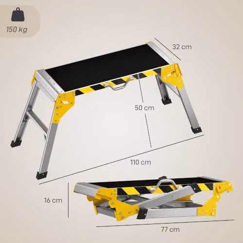 HOMCOM Foldable Aluminium Heavy Duty Work Bench in Black, W/D/H: 110 x 32 x 50 cm – 8