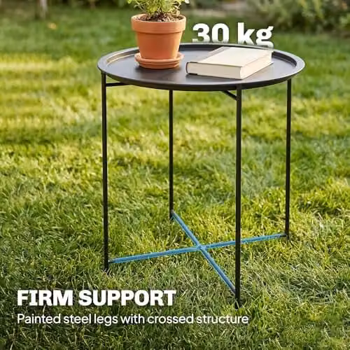 Outsunny Round Black Metal Garden Side Table with Removable Tray, W/D/H: 46 x 46 x 53 cm – 5