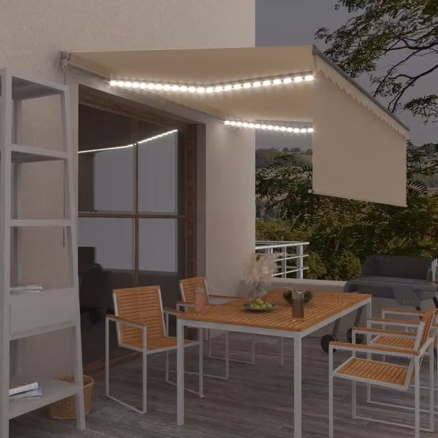 Berkfield Home Manual Retractable Awning with Blind and LED, Beige, W: 400 cm, D: 300 cm