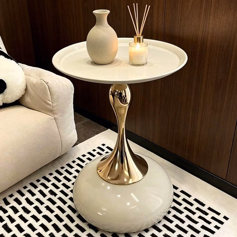 Ventryn Modern Round Metal Coffee Table in White and Gold – 3