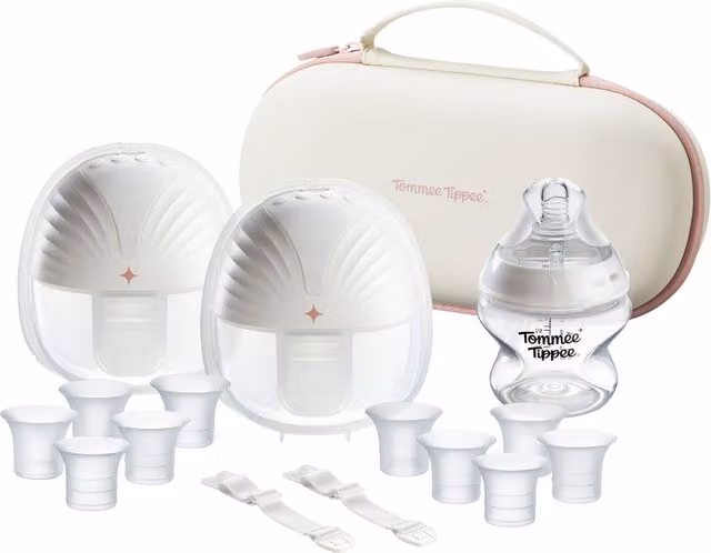 Tommee Tippee Double Wearable Breast Pump, White and Transparent, Rechargeable and Reusable