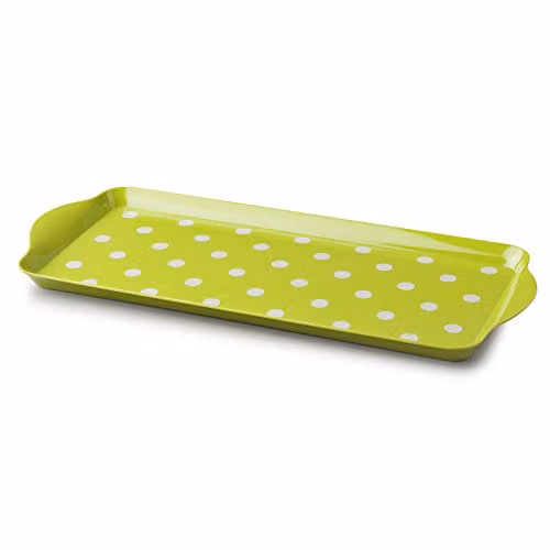 Zeal Melamine Dotty Rectangular Serving Tray with Handles in Green, W: 38 cm, D: 17 cm